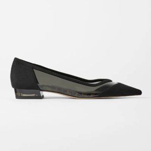 NWT Zara Black Contrasting Vinyl Ballet Flats
